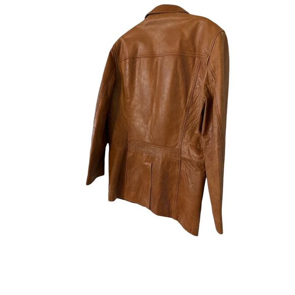 VINTAGE MENS CLAIBORNE CARMEL DISTRESS LEATHER BLAZER COAT SZ 42R - Picture 2 of 4
